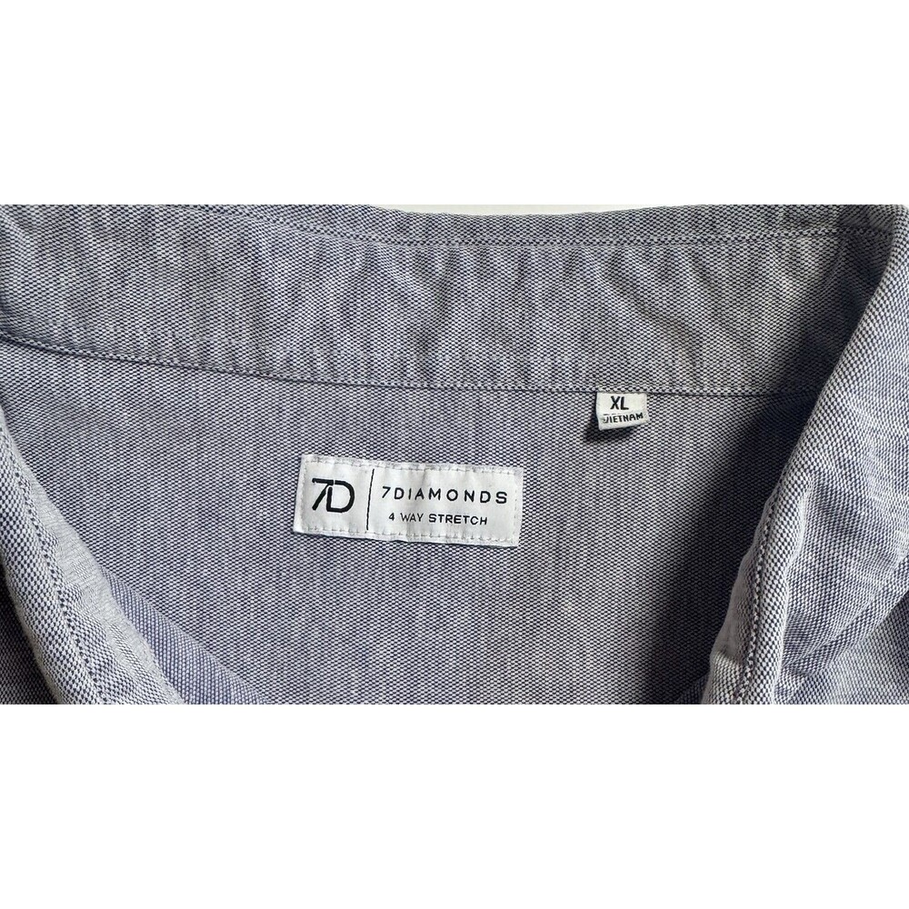 7 Diamonds Men's 4 Way Stretch Oxford Button Down Shirt Blue XL - Picture 6 of 9